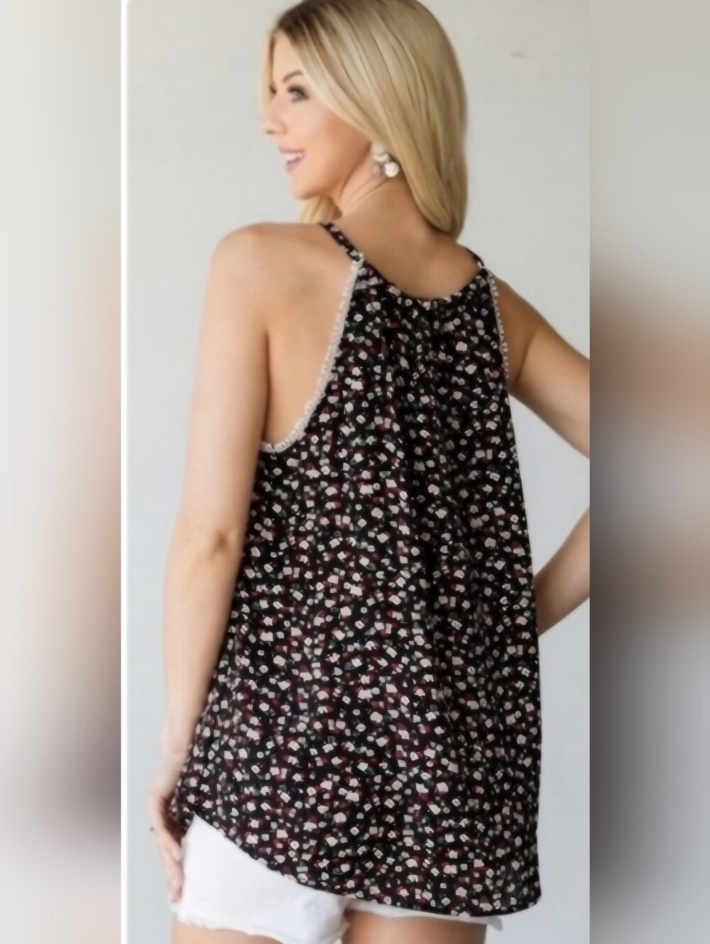 Floral Halter Flowy Tank Top Boho Spring Summer Vacation Size Medium - Picture 2 of 9